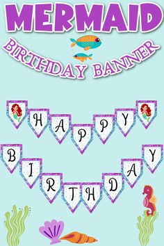 a birthday banner with mermaids and fish on it