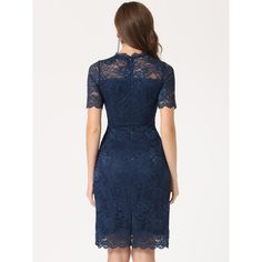 The gentle lace floral pattern makes this dress stand out, and show out your feminine and elegant temperature. This dress is an excellent choice for those looking for a flattering design that conceals any areas of concern around the tummy and arms. Its versatile style makes it suitable for various occasions, from bridesmaid duties to proms, weddings, cocktails, formal parties, and even casual wear. The vintage lace adds a touch of elegance, and it pairs well with high heels and exquisite necklac Blue Fitted Lace Patchwork Dress, Blue Knee-length Lace Dress, Blue Sheath Lace Dress For Party, Elegant Blue Lace Dress With Short Sleeves, Blue Lace Dress With Lace Trim For Formal Occasions, Blue Lace Dress With Lace Trim For Formal Events, Elegant Blue Dress With Lace Patchwork, Blue Lace Formal Dress, Dresses Royal Blue