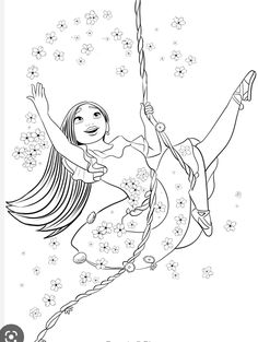 the little mermaid is swinging on a rope with her hands and feet in the air