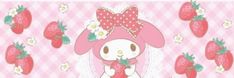 a pink wallpaper with strawberries and a bunny holding a strawberry in it's hand