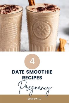 two drinks with cinnamon sticks in them and the words date smoothie recipes on top