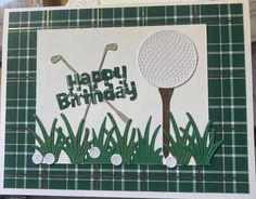 a happy birthday card with golf balls and tees