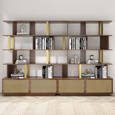 a living room filled with furniture and bookshelves