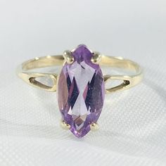 Vintage 10k Yellow Gold Marquise Amethyst Designer Cocktail Ring Featuring Faceted Lavender Gemstone - Etsy Vintage Amethyst Ring With Center Stone, Classic Formal Amethyst Ring, Vintage Lavender Jewelry For Formal Occasion, Lavender Vintage Jewelry For Formal Occasions, Antique Amethyst Formal Ring, Formal Lavender Amethyst Ring, Jewelry Maker, Cocktail Rings, Lavender