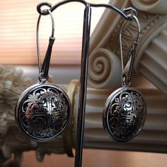 Handcrafted sterling silver earring , Byzantine design Luxury Byzantine Filigree Earrings, Luxury Byzantine Sterling Silver Earrings, Byzantine Design, Celtic Dragon, Sterling Silver Cross Pendant, Greek Jewelry, Sterling Silver Cross, Silver Earring, Wedding Earrings