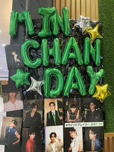 an arrangement of photos and balloons that say i am chan - day