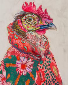 a painting of a colorful rooster on a white background