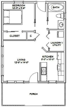 the floor plan for a two bedroom, one bathroom apartment with an attached laundry room