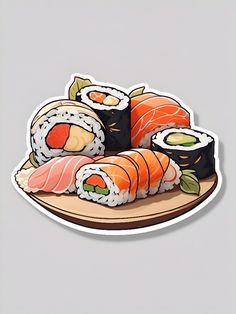 sushi sticker on a plate with chopsticks in the shape of two rolls