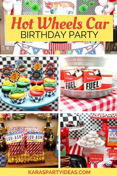 hot wheels car birthday party with lots of food and decorations