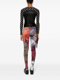 Marine Serre Regenerated Crescent moon-print Top - Farfetch Black Mesh Top, Yoko London, Designer Drapes, Black Jersey, Moon Print, Marine Serre, Asymmetrical Tops, Exclusive Fashion, Brown Fashion