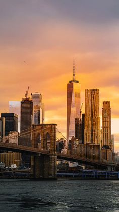 the skyline of new york city at sunset