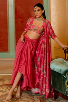 Buy Pink Bustier And Jacket Russian Jacquard Printed Draped Skirt Set For Women by Paulmi and Harsh Online at Aza Fashions. Glamorous Embroidered Set With Traditional Drape, Floral Embroidered Pre-draped Saree For Party, Festive Floral Pre-draped Saree For Party, Party Wear Floral Print Choli With Traditional Drape, Party Choli With Floral Print And Traditional Drape, Designer Draped Sequin Sets, Party Blouse With Floral Print And Traditional Drape, Designer Sequined Draped Sets, Sequined Draped Lehenga