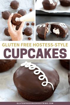 gluten free hostess - style cupcakes with chocolate frosting on top