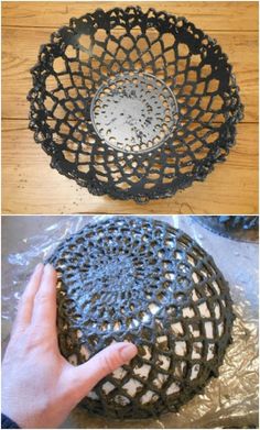 two pictures showing how to make a decorative bowl