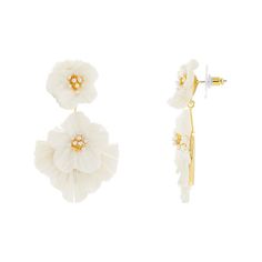 Accessorize in style with these Emberly gold tone double white flower drop earrings. Click on this JEWELRY & WATCHES GUIDE to learn about fit, styles, materials and more! Accessorize in style with these Emberly gold tone double white flower drop earrings. Click on this JEWELRY & WATCHES GUIDE to learn about fit, styles, materials and more! FEATURES Length: 49 mm Backings: post Nickel free Metal: brass Material: crystal, simulated pearl, raffia Plating: gold tone Finish: polished Packaging: decor Flower Drop Earrings, Brass Material, White Flower, White Flowers, Gender Female, In Style, Jewelry Earrings Dangle, Jewelry Watches, Age Group