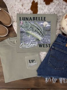 A Lunabelle West Exclusive featured on a Comfort Color Garment Dyed Tee small pocket design with larger back design Relaxed Fit 100% Cotton (in inches) S M L XL 2XL Full Body Length 27 28 ½ 30 31 ½ 32 ¾ Sleeve Length 8 8 ¼ 9 9 ½ 9 ¾ Body Width 18 ½ 20 ½ 22 ½ 24 ½ 26 ½ Comfort Color, Back Design, Pocket Tee, Pocket Design, Full Body, Bag Sale, Apparel Accessories, Bass, Graphic Tees