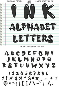 the alphabet letters and numbers are drawn in black ink on lined paper with pencils