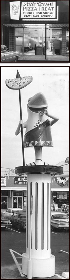 an old black and white photo of a statue with a hat on it's head