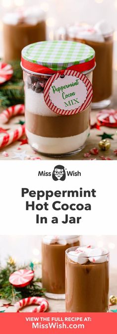 peppermint hot cocoa in a jar with text overlay that says peppermint hot cocoa in a jar