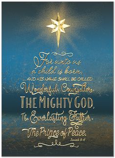 a christmas card with an image of a star above it and the words, the mighty god