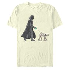 a white t - shirt with an image of darth vader and his dog