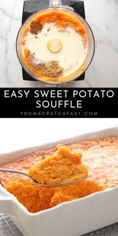 an easy sweet potato soup in a casserole dish