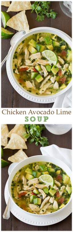 chicken avocado lime soup with tortilla chips