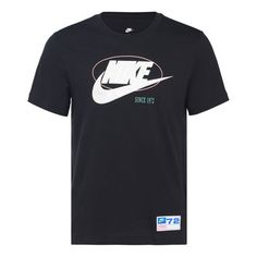 Men's Nike SS22 Logo Alphabet Printing Round Neck Short Sleeve Black T-Shirt DR8031-010 Nike Cotton Tops With Logo, Nike Cotton Top With Logo, Nike Sporty Shirt With Logo Print, Alphabet Print, Black T Shirt, Stylish Sneakers, Men's Nike, Black Tshirt, Nike Men