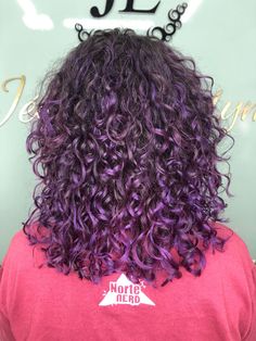 Purple Peekaboo Highlights Curly Hair, Purple Highlights Curly Hair, Ila Core, Short Indie Hair, Long Face Haircuts, Purple Ombre Hair