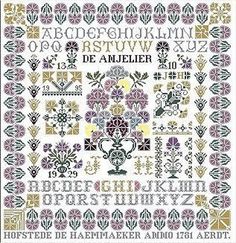 a cross stitch pattern with flowers and letters