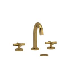 two gold faucets with matching handles