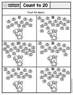 counting worksheet for numbers to 20 with bunny and rabbit on the opposite side