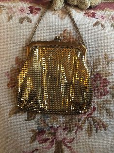 Made by Whiting and David in the USA. This beautiful gold mesh bag is in lovely condition the lining is not ripped perfect for your lipstick measurements are 4 1/2 long by 4 1/2 wide with the strap is 8 inches it's a beautiful vintage piece to display to use. Vintage Gold Shoulder Bag For Party, Gold Compact Party Bag, Vintage Gold Shoulder Bag, Retro Gold Shoulder Bag For Evening, Gold Retro Shoulder Bag For Evening, Vintage Gold Pouch Shoulder Bag, Vintage Gold Pouch Bag, Antique Gold Bag For Party, Antique Gold Bags For Party