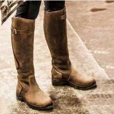 Knee High Cowboy Boots, Womens High Boots, Popular Boots, Womens Waterproof Boots, Knee High Heels, Round Toe Shoes, Jumpsuit Outfit, Buckle Boots, Knee High Leather Boots