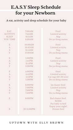 the baby sleep schedule for newborns and toddlers is shown in pink with white lettering