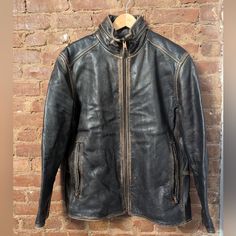 Vintage Marc New York Leather Moto Motorcycle Jacket New York Men's Leather Distressed Cafe Racer Andrew Marc Size M Dark Brown Real Leather Comes With A Hood Many Pockets All Zippers Work. Very Thick Leather. This Jacket Is Part Of The Higher Line By Andrew Marc. Vintage Condition. Zipper End Needs Fixing, But It Does Zip Up Without A Problem. See Pics For Details. Non-Smoking Home Fitted Distressed Brown Biker Jacket, Casual Style, Casual Fitted Distressed Brown Biker Jacket, Casual Distressed Leather Biker Jacket, Distressed Leather Biker Jacket For Biker Events, Casual Distressed Brown Biker Jacket, Rugged Biker Jacket With Zipper Closure, Rugged Biker Jacket With Zipper Closure For Biker Events, Rugged Biker Jacket With Zipper For Biker Events, Casual Biker Jacket With Double-needle Stitching