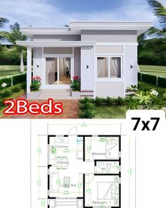 two beds house plan with floor plans and measurements