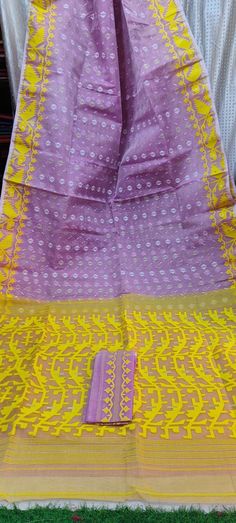 Presenting a beautiful Traditional Cotton by reshom Primium quality Handwoven Dhakai Jamdani Saree in a uncommon and elegant color combination of Lavender and yellow. Spring is in the air,yellow is considered to be the color of Spring, so this Saree could be good option to choose for any occasion of this upcoming summer. The sarees normally comes with light starch but we can customised it as you like it to be soft ie,completely starch free or semi soft ie with starch like Bangladeshi dhakai jamd Unstitched Yellow Handloom Blouse Piece, Handloom Yellow Chanderi Blouse Piece, Yellow Chanderi Handloom Blouse Piece, Yellow Blouse Piece For Festivals With Self Design, Yellow Self Design Blouse Piece For Puja, Yellow Blouse Piece With Self Design For Puja, Yellow Self-design Blouse Piece For Puja, Semi-stitched Yellow Blouse Piece With Traditional Patterns, Yellow Blouse Piece With Traditional Patterns