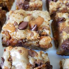 chocolate chip cookie bars stacked on top of each other