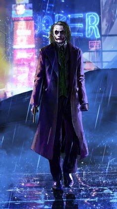 the joker is walking in the rain