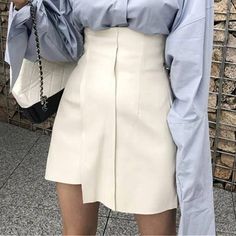 PU Leather Black White High Waist Short Asymmetric Skirt White Leather Skirt, Body Skirt, Asymmetric Skirt, High Waist Short, Asymmetrical Skirt, Korea Fashion, Womens Clothing Stores, Types Of Skirts, High Waisted Shorts