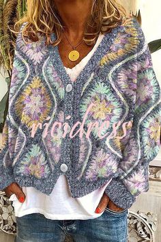 Casual Cardigan Sweater, Winter Vest, Winter Cardigan, Casual Cardigans, Womens Cardigan, Casual Coat, Cardigan Coat, Fun Prints, Unique Print