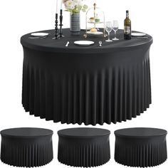 PRICES MAY VARY. ✱ 1. You will receive 4 Pack black spandex round table covers fitted for 5ft diameter round tables. Manteles de mesa de tela para fiestas. ✱ 2. Made of Stretchy Spandex: Wrinkle Free; Stain resistant; High Quality Stitching; Washable; Ironable; Durable. You can keep it for future events. ✱ 3. Fit for 60 inch round tables: Fitted table cover is good fit for a 60" Diameter x 30" Height round table. No need to worry about the tablecloth blowing off or falling off. ✱ 4. Easy to slide on, and the spandex tablecloth covers the top and bottom of the table keeping it looking elegant. You can stash things under the table, keep supplies and back stock from being visible. ✱ 5. Adds elegance to 60 inch round tables: this stretchy round table clothes shows pleats to make your table loo Graduation Banquet, Round Table Cloths, Skirt For Wedding, Round Tables, Table Cloths, Table Cover, Round Table, Wrinkle Free, Tablecloths