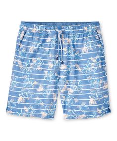 Make a statement as you make a splash this season with a big and tall swim trunk that stands apart. Each spring and summer Peter Millar adds to their growing roster of printed swim trunks with new designs engineered to be both refined and conversational. This pair features an exclusive hand-designed floral print and is a great example of how performance and aesthetics can combine to produce a great addition to your vacation essentials. Classic fit, easy-care performance fabric with 4-way stretch Blue Tie-side Swim Trunks For Swimming, Blue Tie-side Swim Trunks, Blue Swim Trunks With Tie-side Bottom, Summer Surfing Swim Trunks Printed, Surfing Swim Trunks With Pockets, Short Length, Waterproof Phone, Peter Millar, Printed Swim, Surfs Up