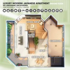 the floor plan for a luxury modern japanese apartment