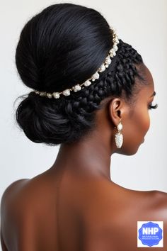 an african woman with braids and pearls in her hair, wearing a headpiece