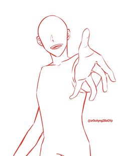 a drawing of a person holding their hand out to the side, with one hand on his chest