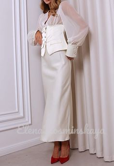 Ivory Satin Suit for Women 2 Piece Set Chiffon Lantern Sleeve Blouse Midi Skirt Satin Suit for Ladies Wedding Guest Suit Celebrations Suit by ElenaKosminskaya on Etsy Wedding Guest Suit, Midi Skirt Satin, Suit For Ladies, Wedding Guest Suits, Ankle Skirt, Satin Suit, Ivory Skirt, Skirt Satin, Lantern Sleeved Blouses