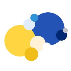 three different colored circles are shown in this graphic art work, one is blue and the other is yellow